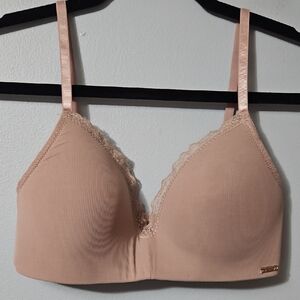 Nautica Blush Lace Trim Wirefree Seamless Bra Size 34C